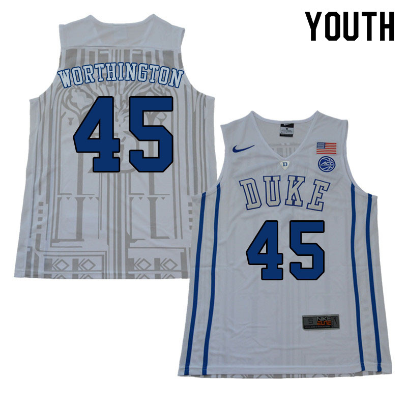 Youth #45 Keenan Worthington Duke Blue Devils College Basketball Jerseys Sale-White